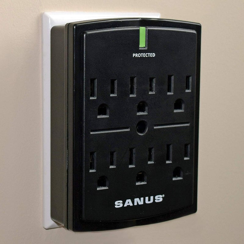 Sanus On-Wall Low Profile 1080J Fireproof Surge Protector with 6 AC Outlets & 3 Lines of Protection - Includes Power Signal Filtering Black - Image 1